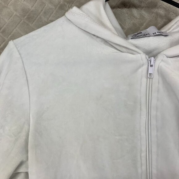 Roma Concept Womens L Hoodie Sweatshirt White Velour Cropped Full Zip Rhinestone - Picture 4 of 16